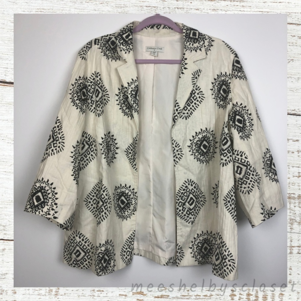 Coldwater Creek Open Front Off White Print Blazer